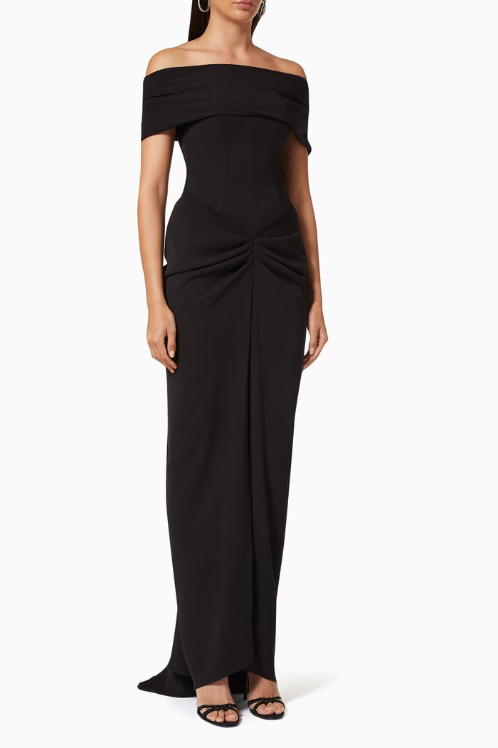 

Off-shoulder Draped Dress in Jersey, Black