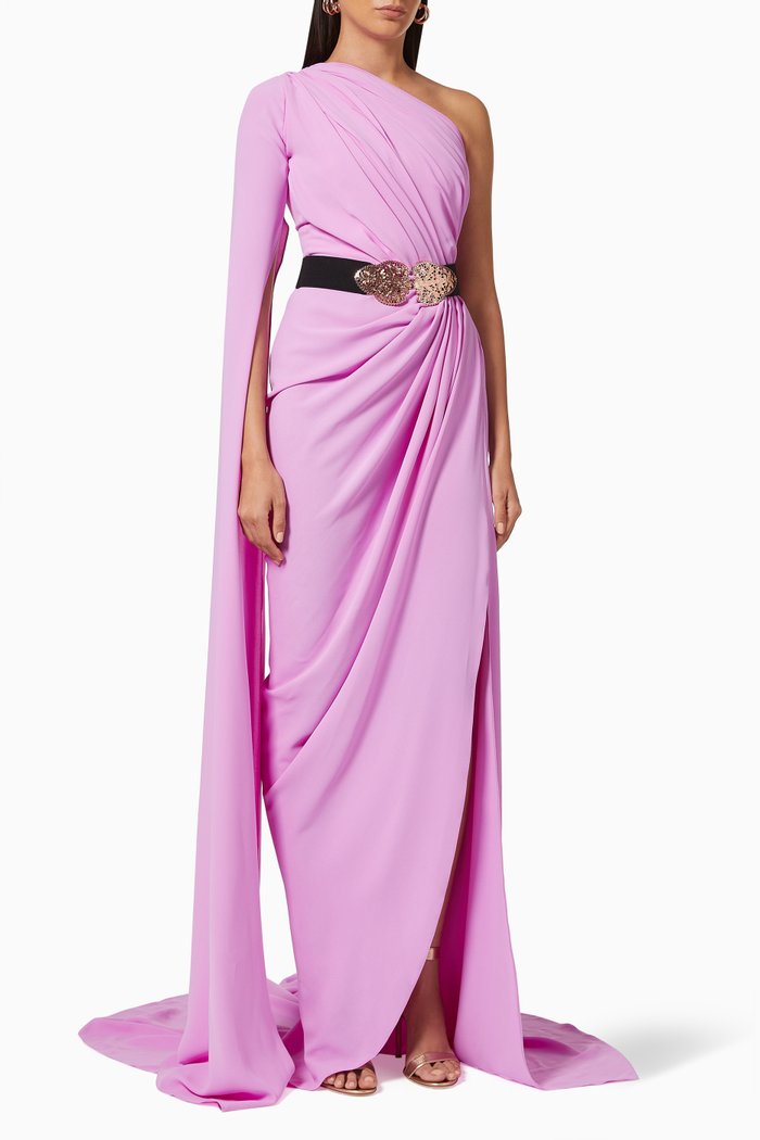 

One-shoulder Drape Gown, Purple