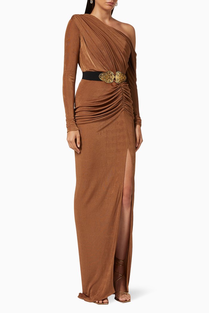 

Off-shoulder Drape Gown, Metallic