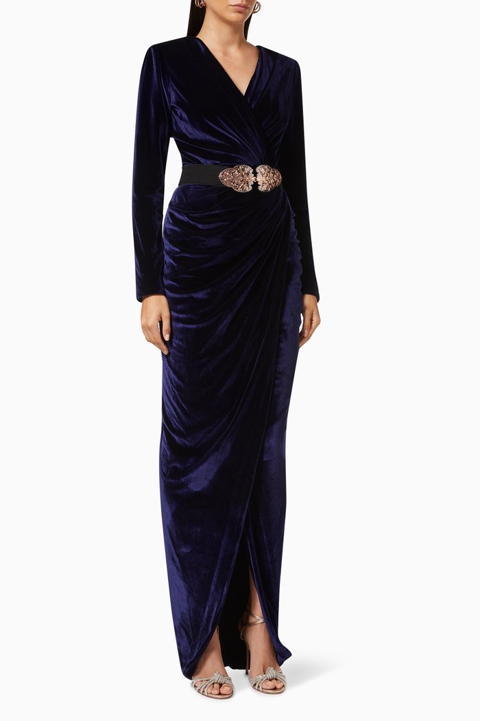 

Wrap Gown in Velvet, Blue
