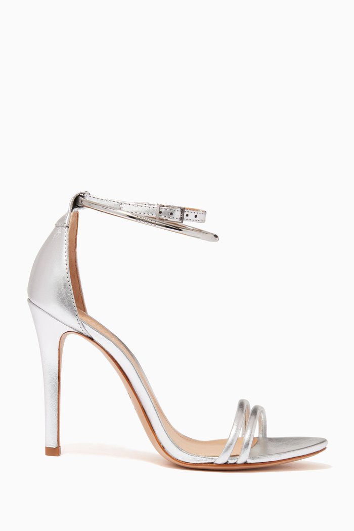 

Ankle Ring Heel Sandals in Metallic Leather, Silver