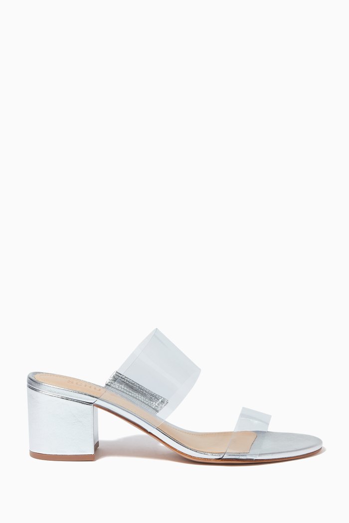 

Victorie Mule Sandals in Metallic Leather, Silver