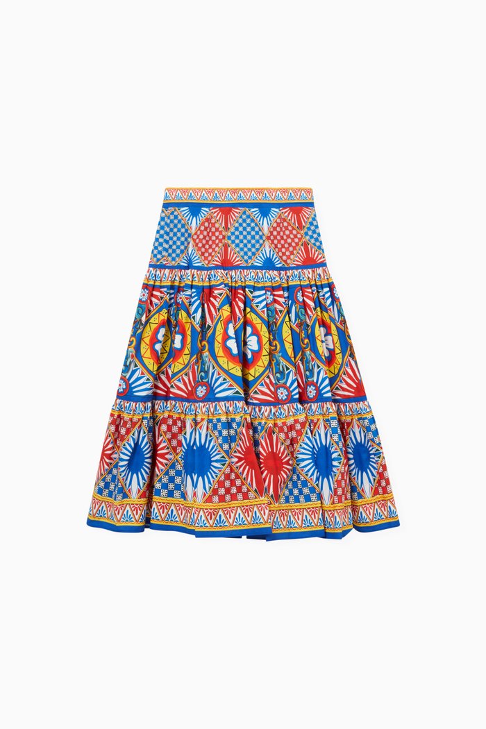 

Long Carretto-print Skirt in Poplin, Multicolour