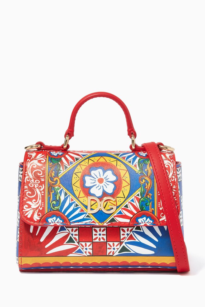 

Handbag in Carretto-print Leather, Multicolour