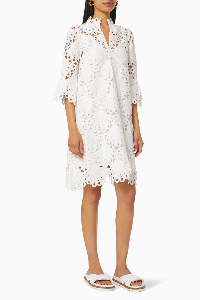 

Straight Cut Dress in Guipure Lace, White