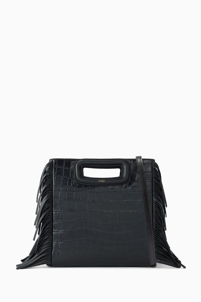 M Bag in Croc-embossed Leather, Black