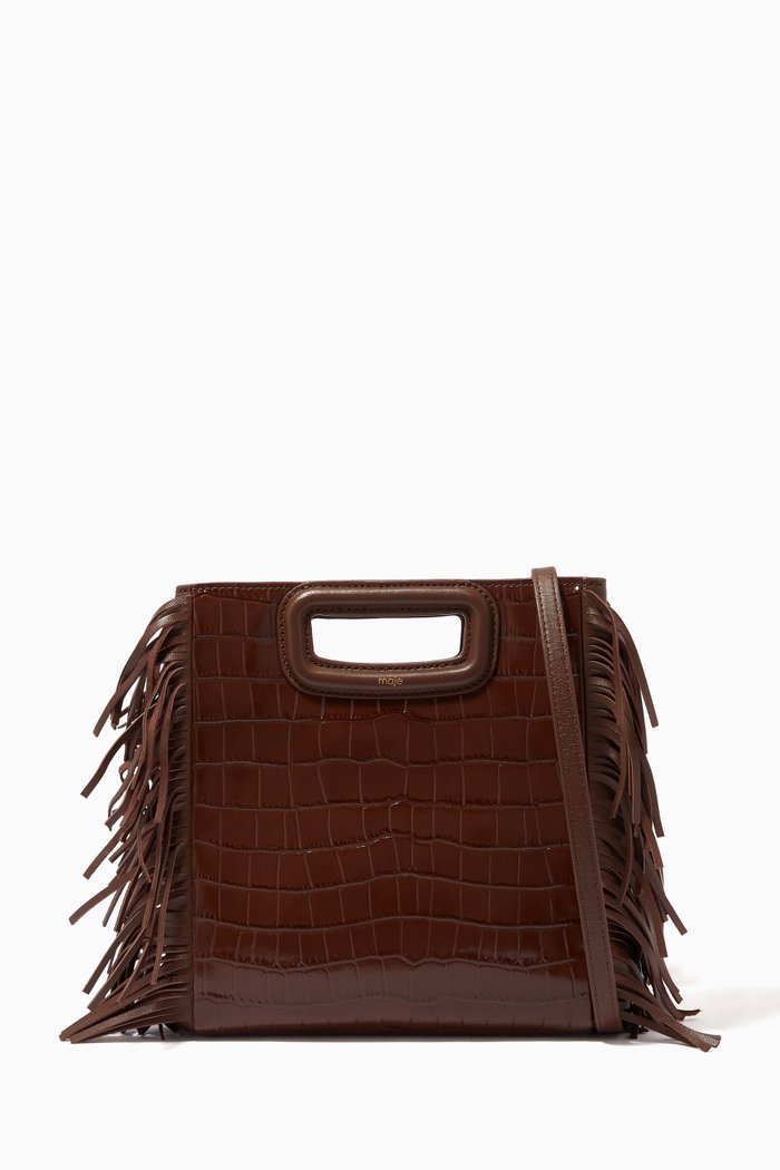 M Bag in Croc-embossed Leather, Burgundy