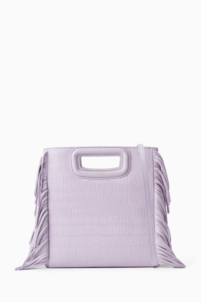 

M Bag in Croc-embossed Leather, Purple