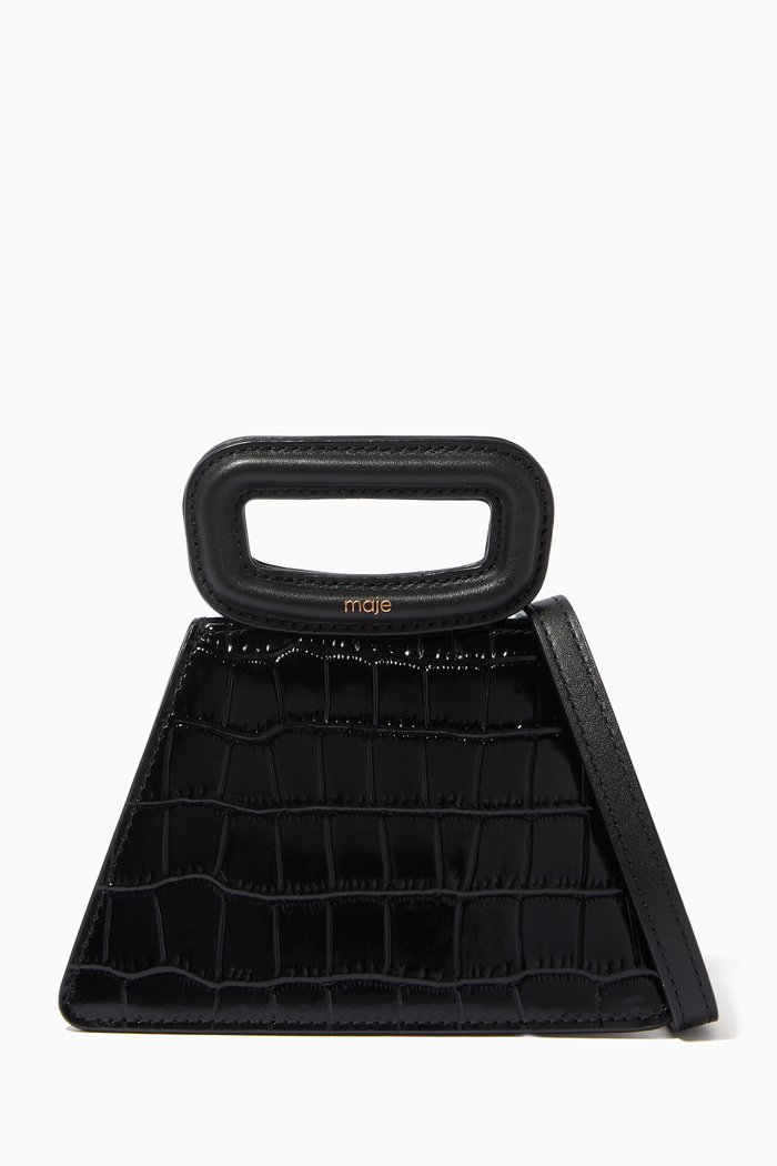 

Mini Pyramid Bag in Embossed Leather, Black