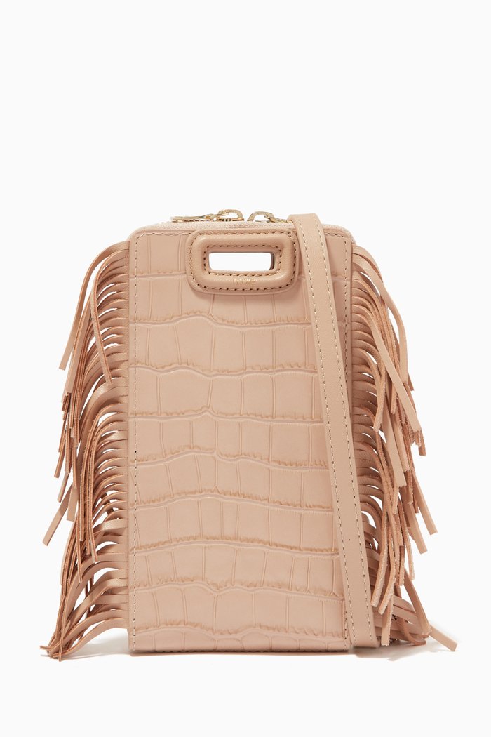 Phone Case in Croc-effect Embossed Leather, Neutral