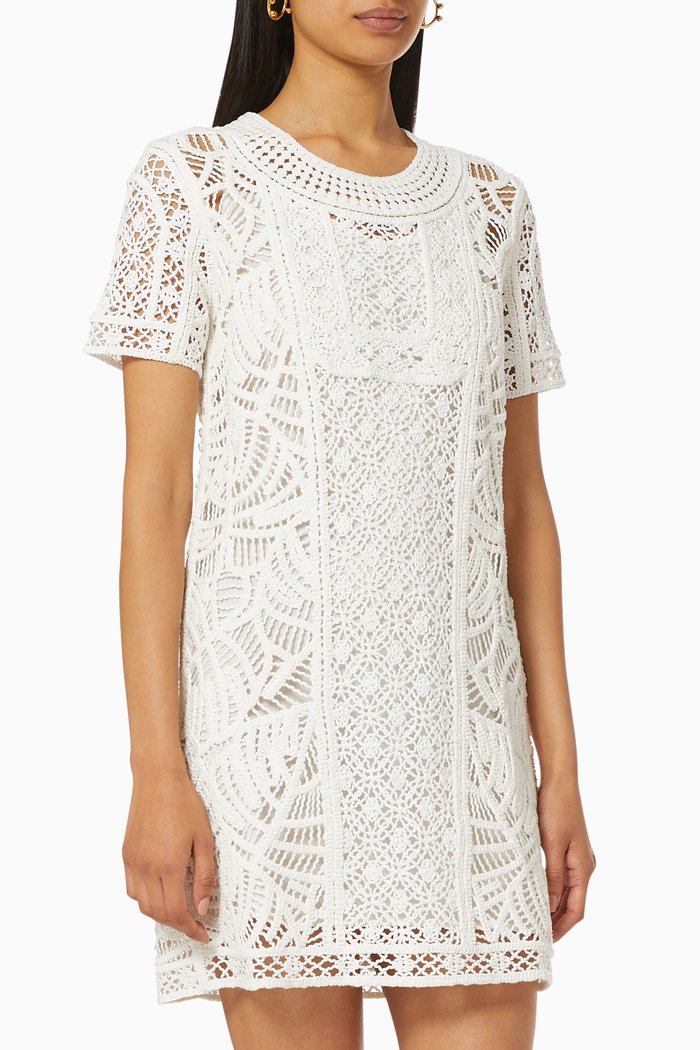 

Macramé-Style Straight-Cut Dress in Cotton, White