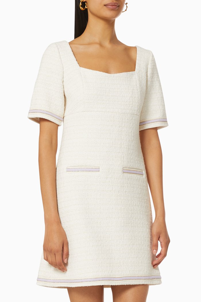 

Contrast Dress in Tweed, White