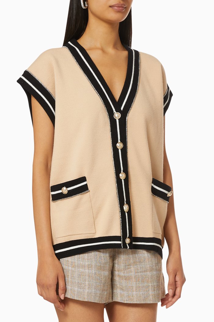 Cardigan with Contrast Bands, Neutral