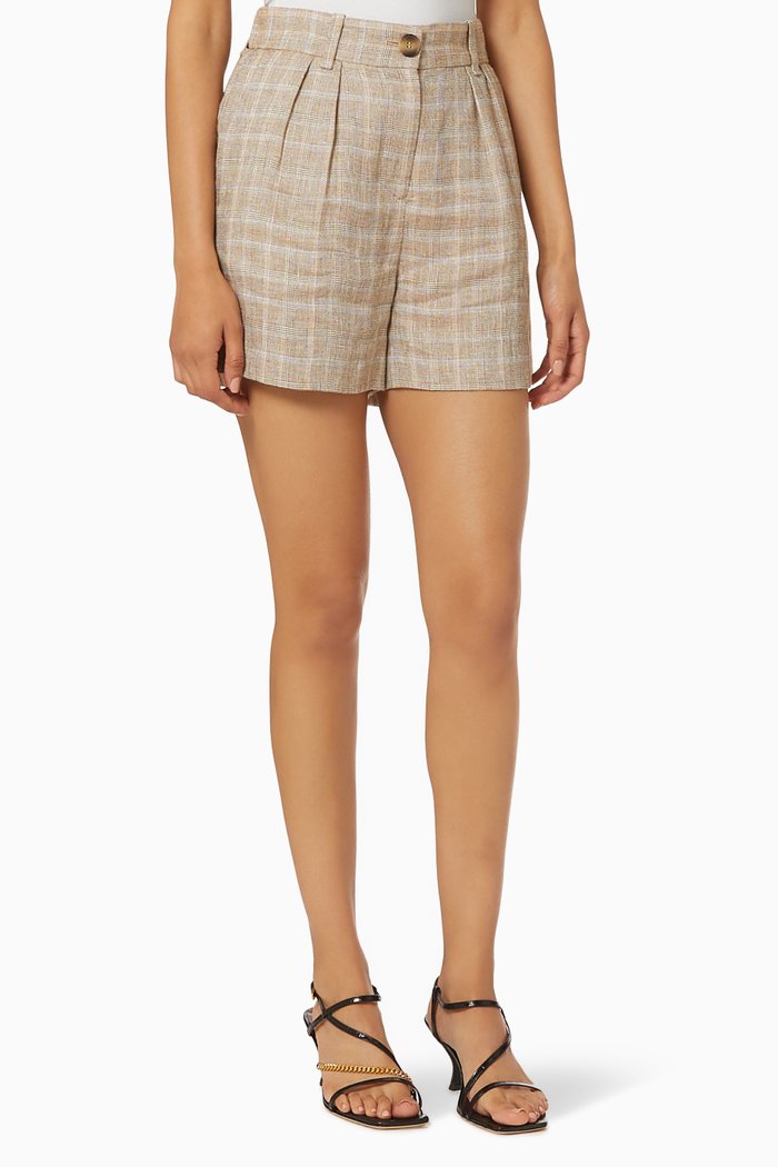 

Checked Shorts in Linen, Grey