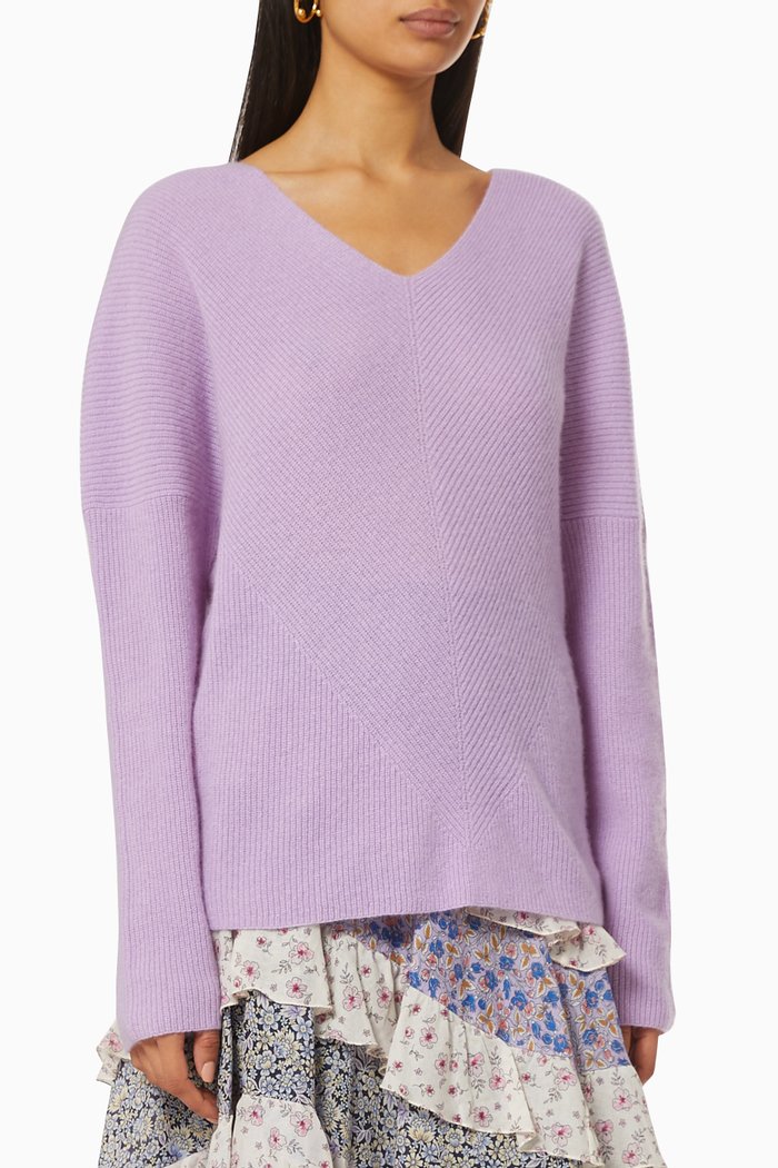 

V-Neck Sweater in Cashmere, Purple