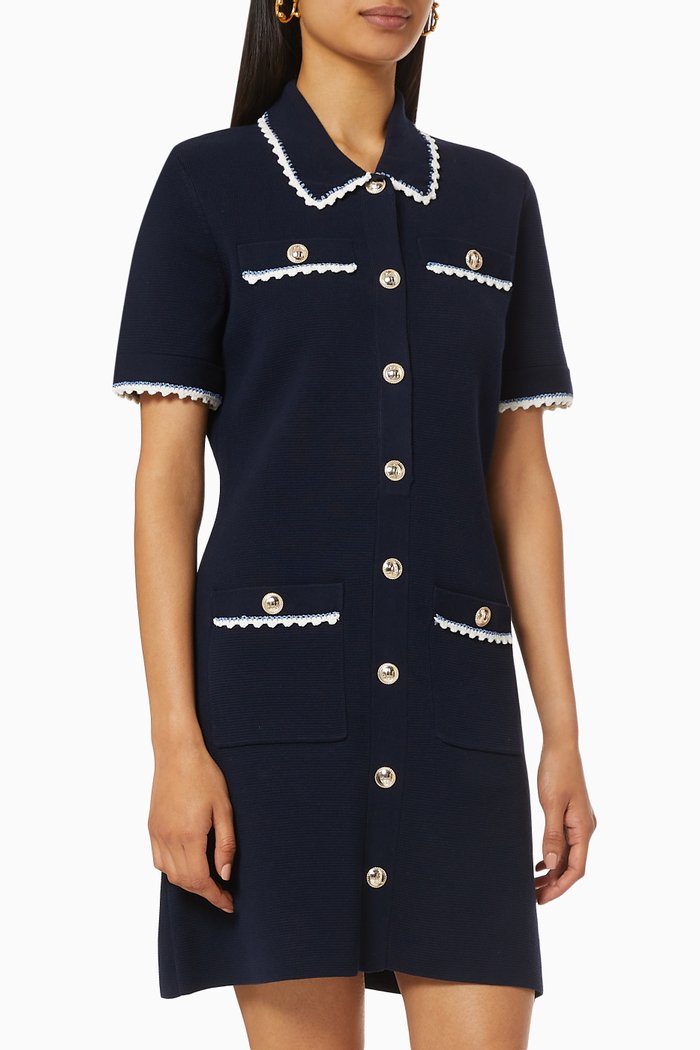 

Contrast Knit Dress in Cotton, Blue