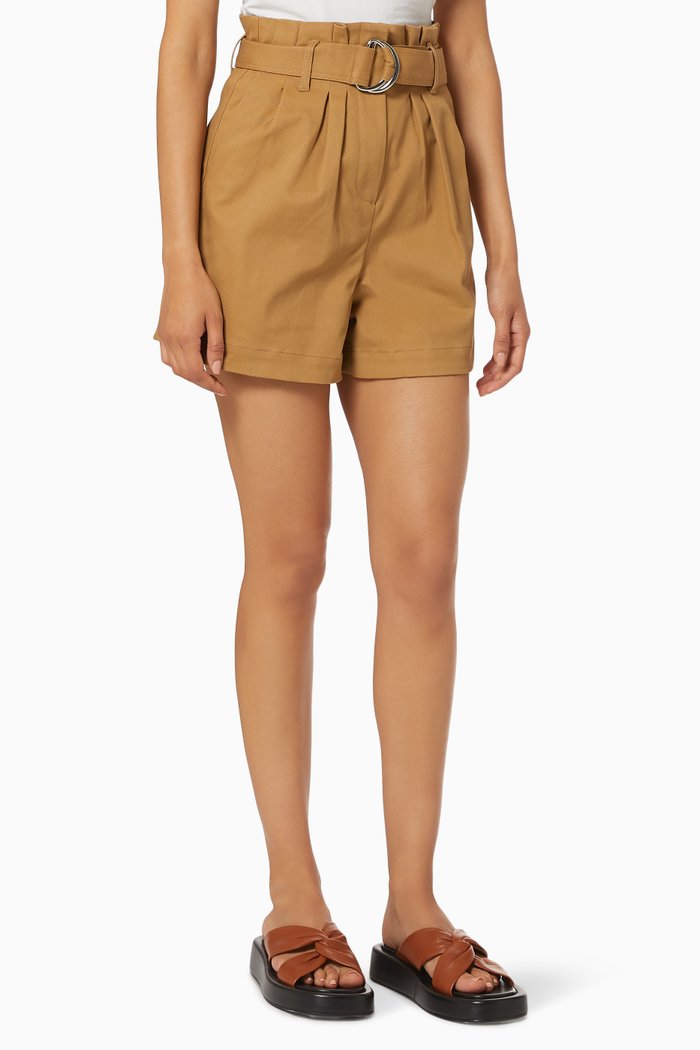 Belted Shorts in Stretch Cotton, Neutral