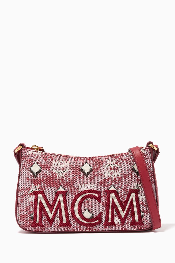 

Mini Shoulder Bag in Vintage Jacquard Monogram, Red
