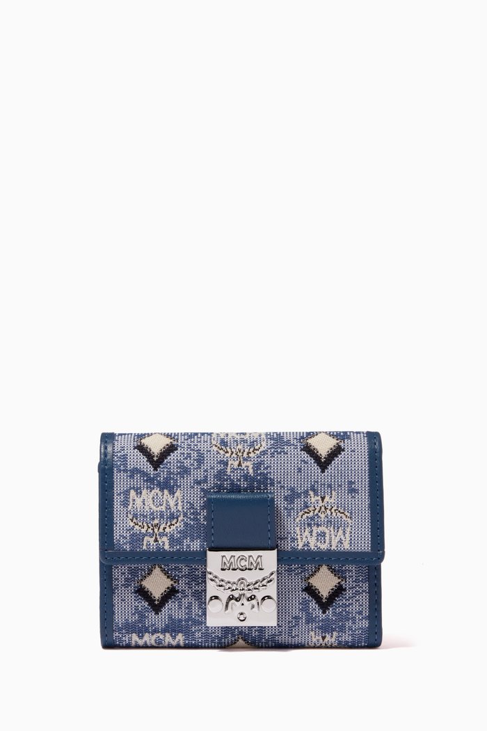 

Mini Trifold Wallet in Vintage Jacquard Monogram, Blue