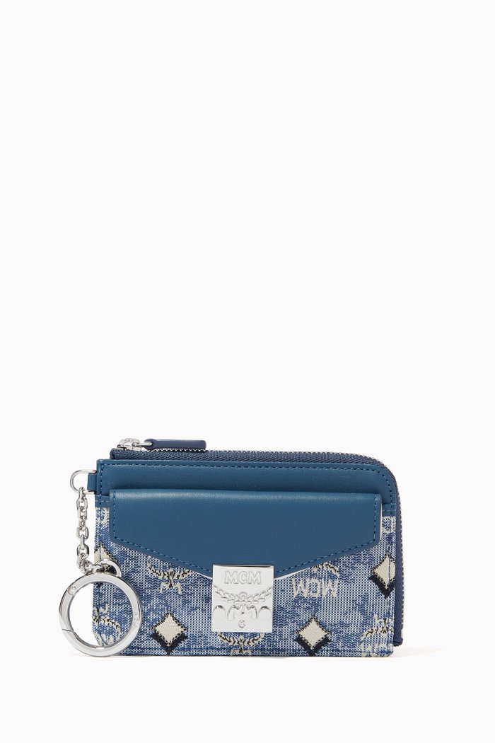 

Mini Zip Card Case in Vintage Jacquard Monogram, Blue