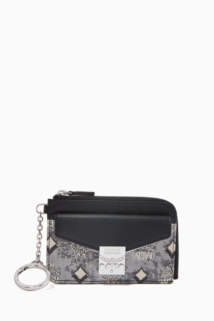

Mini Zip Card Case in Vintage Jacquard Monogram, Grey