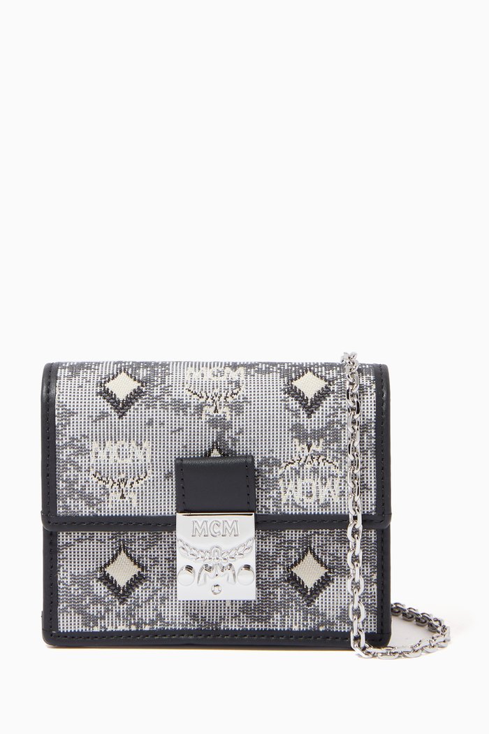 

Mini Chain Wallet in Vintage Jacquard Monogram, Grey