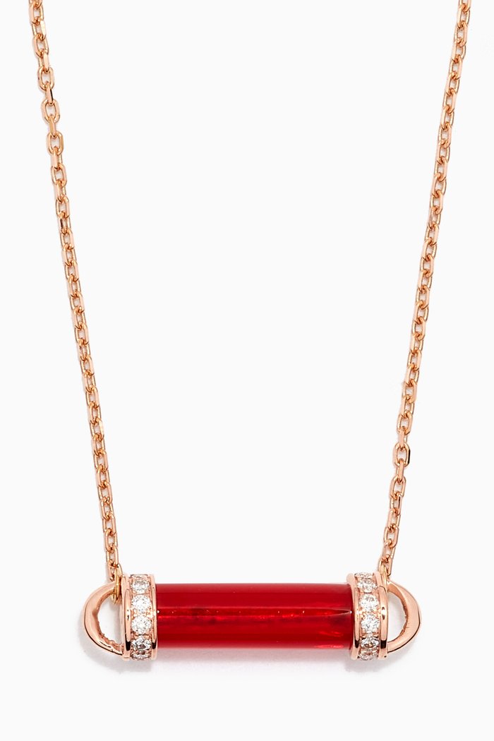 

Single Pillar Pendant Diamond Necklace in 18kt Rose Gold, Red