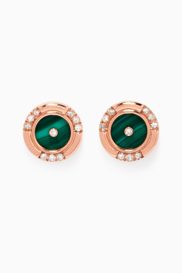 

Mini Round Malachite & Diamond Studs in 18kt Rose Gold, Green