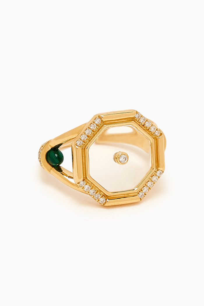 

Amulet Hexagon Pillar Cabochon & Diamond Pinky Ring in 18kt Gold, Yellow