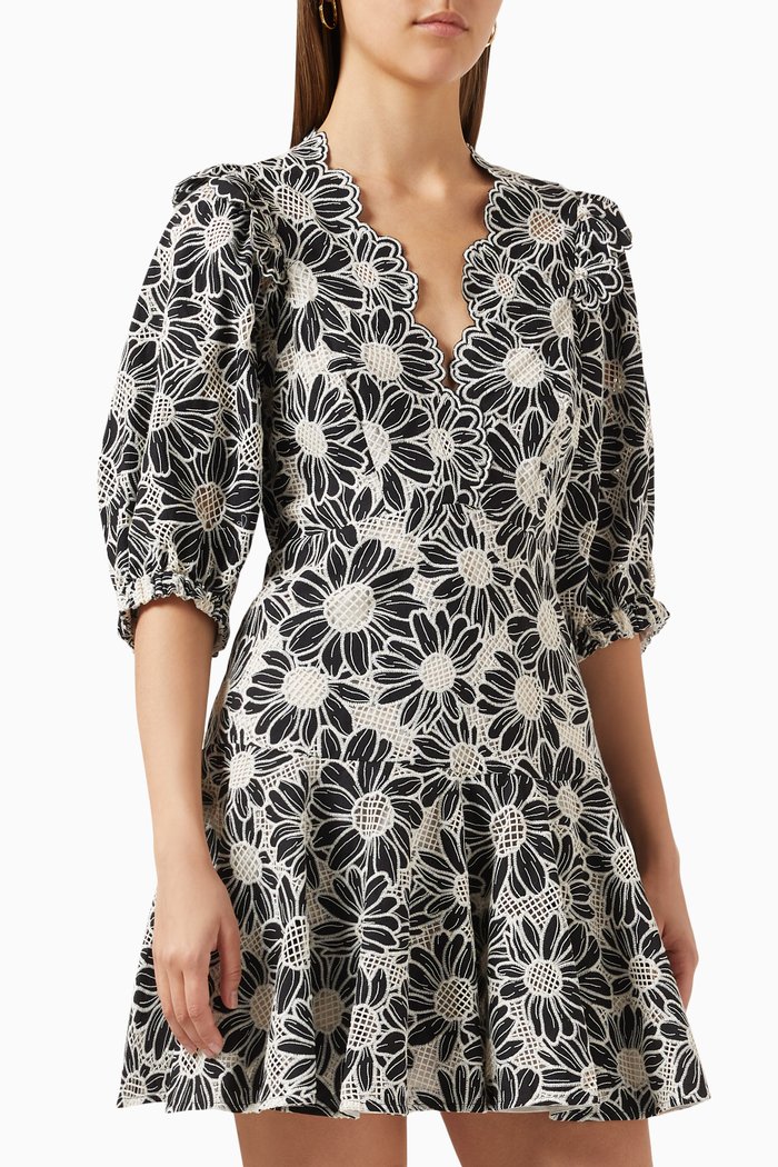

Floral Crochet Mini Dress in Cotton, Black
