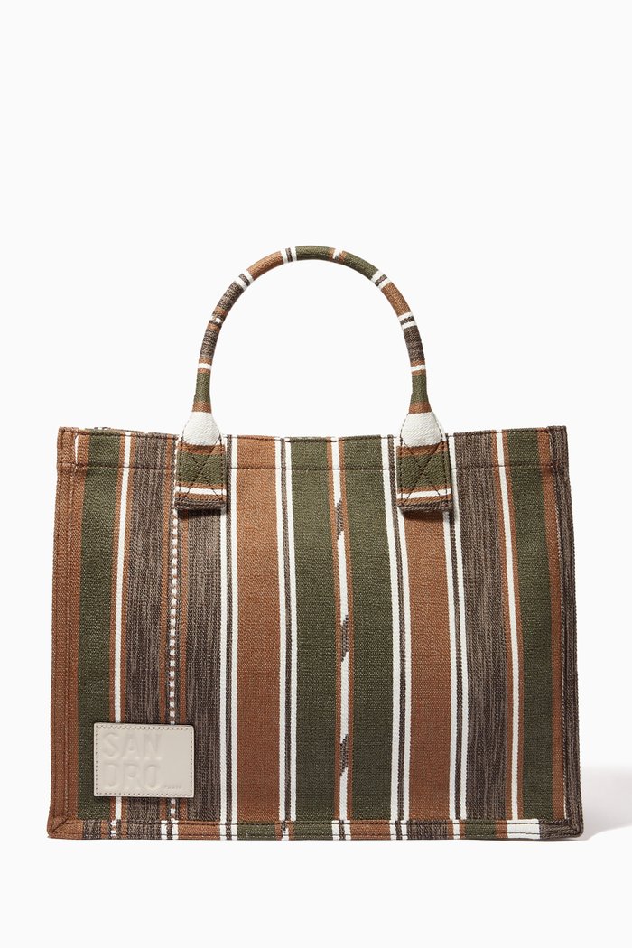 

Tote Bag in Striped Canvas, Brown