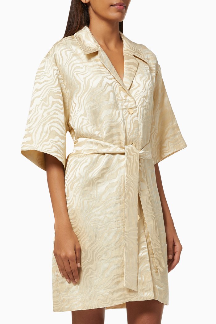Belted Shirt Dress in Jacquard, Orange