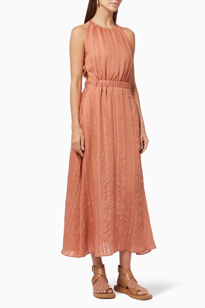 

Long Fine Striped Dress, Brown