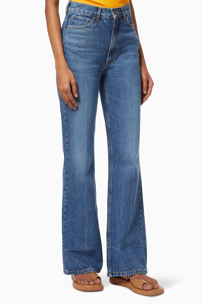 

Flared Jeans in Faded Cotton Denim, Blue