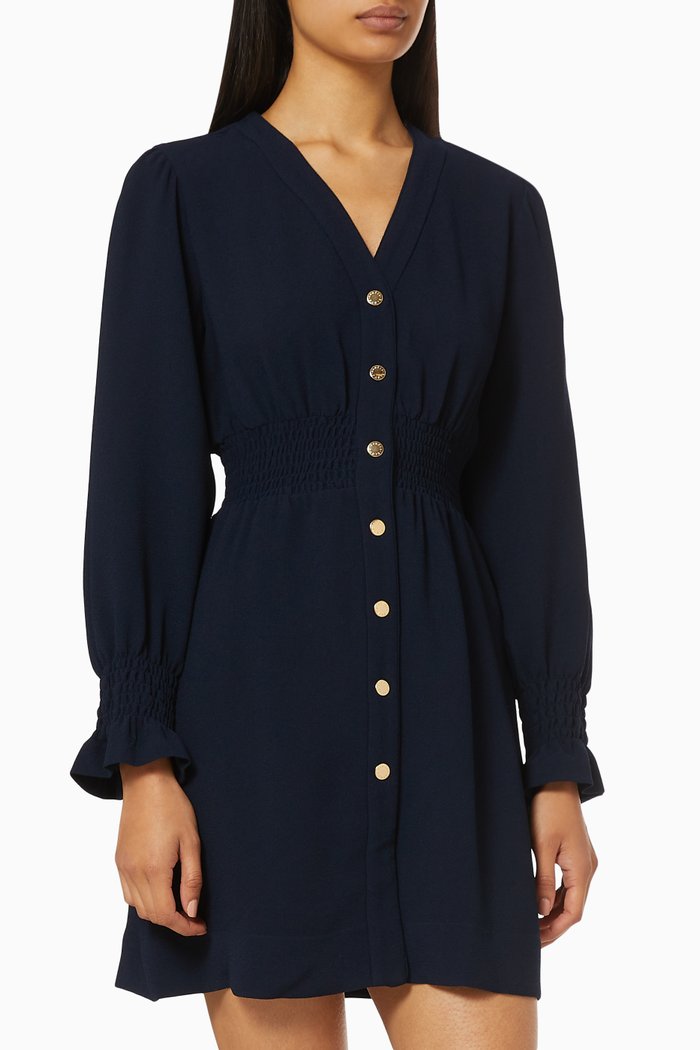 

Smocked Waist Dress in Crepe, Blue