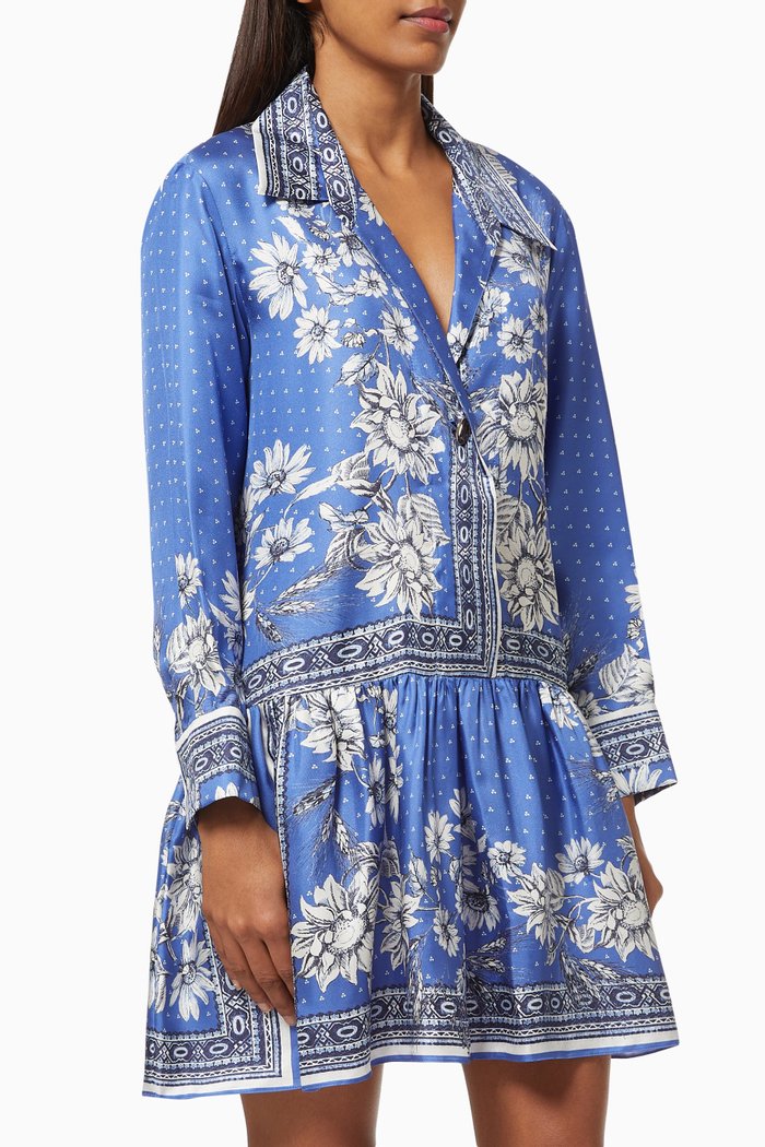 

Floral Print Dress in Silk, Blue