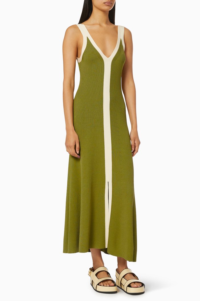 

Two-tone Midi Dress in Viscose Knit, Green