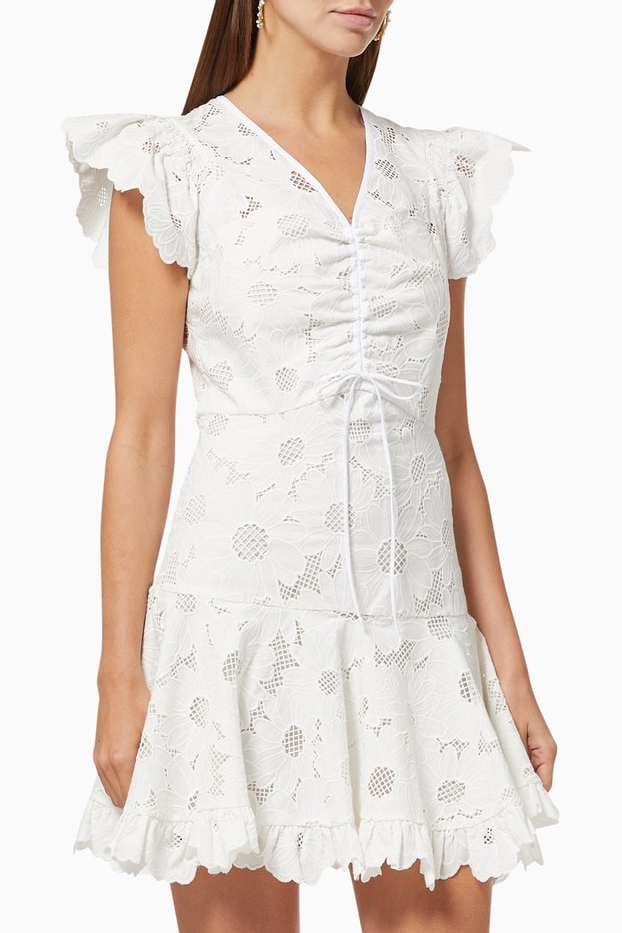 Short Lace Dress with Embroidery in Cotton, White