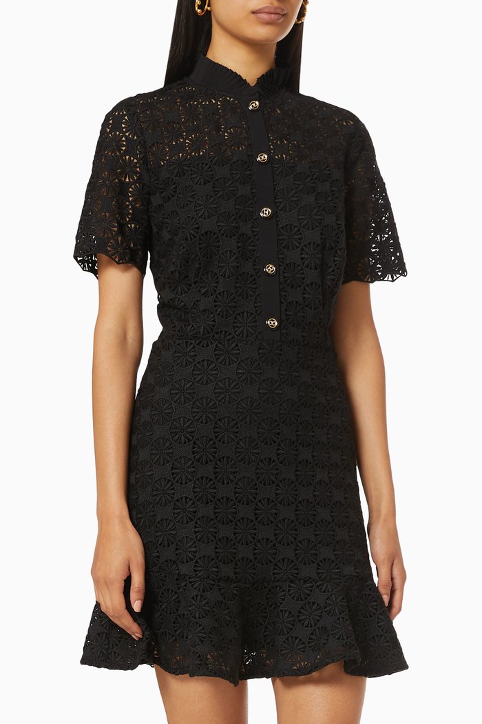 

Flared Mini Dress in Lace, Black