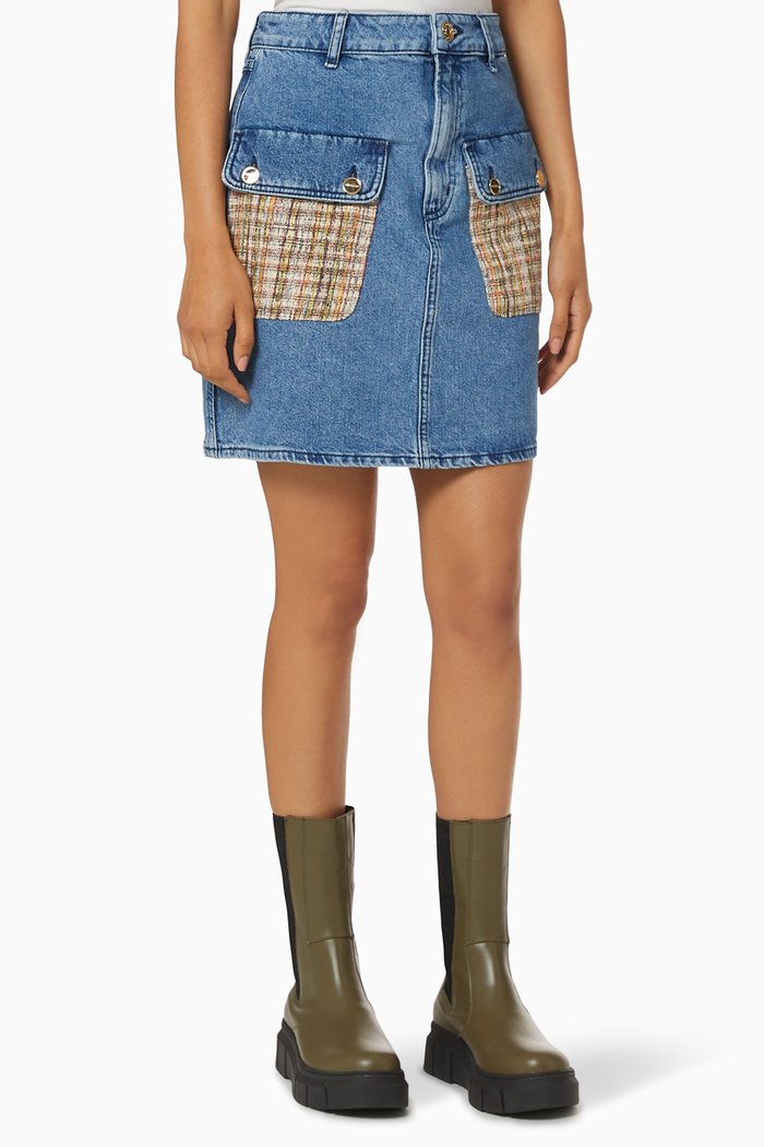 

Tweed Pocket Skirt in Denim, Blue
