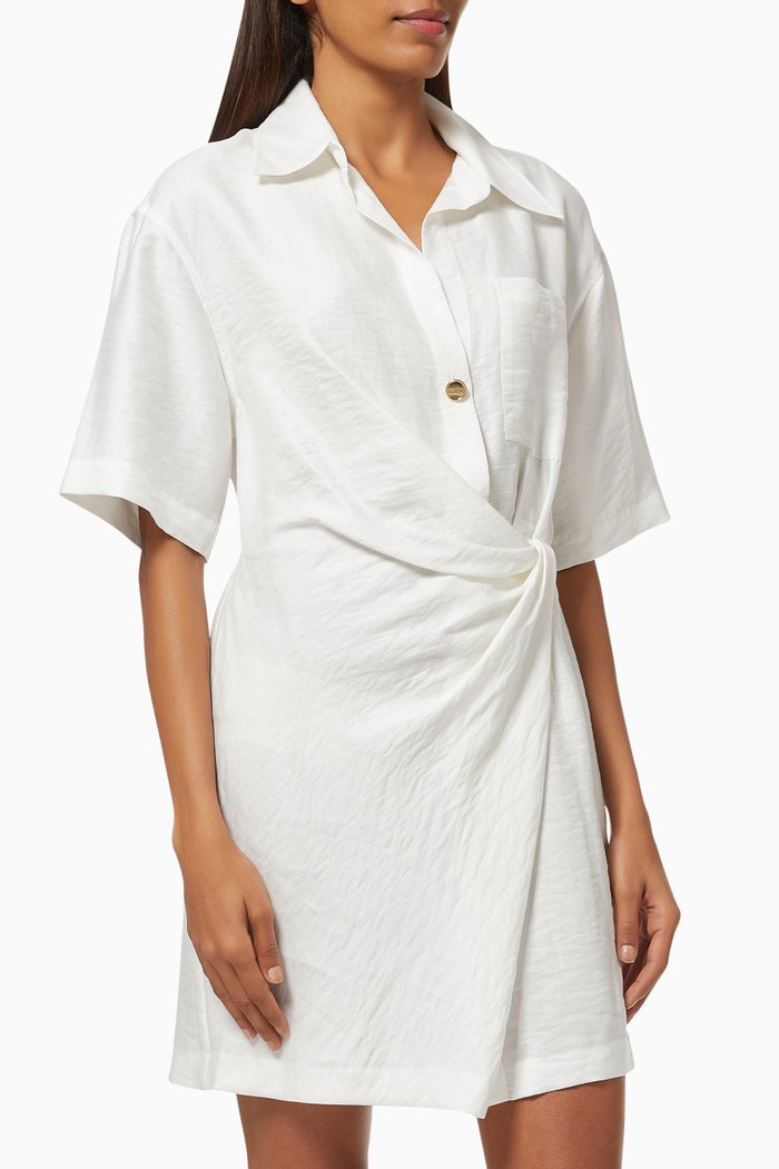 

Draped Shirt Dress in Linen & Viscose, White