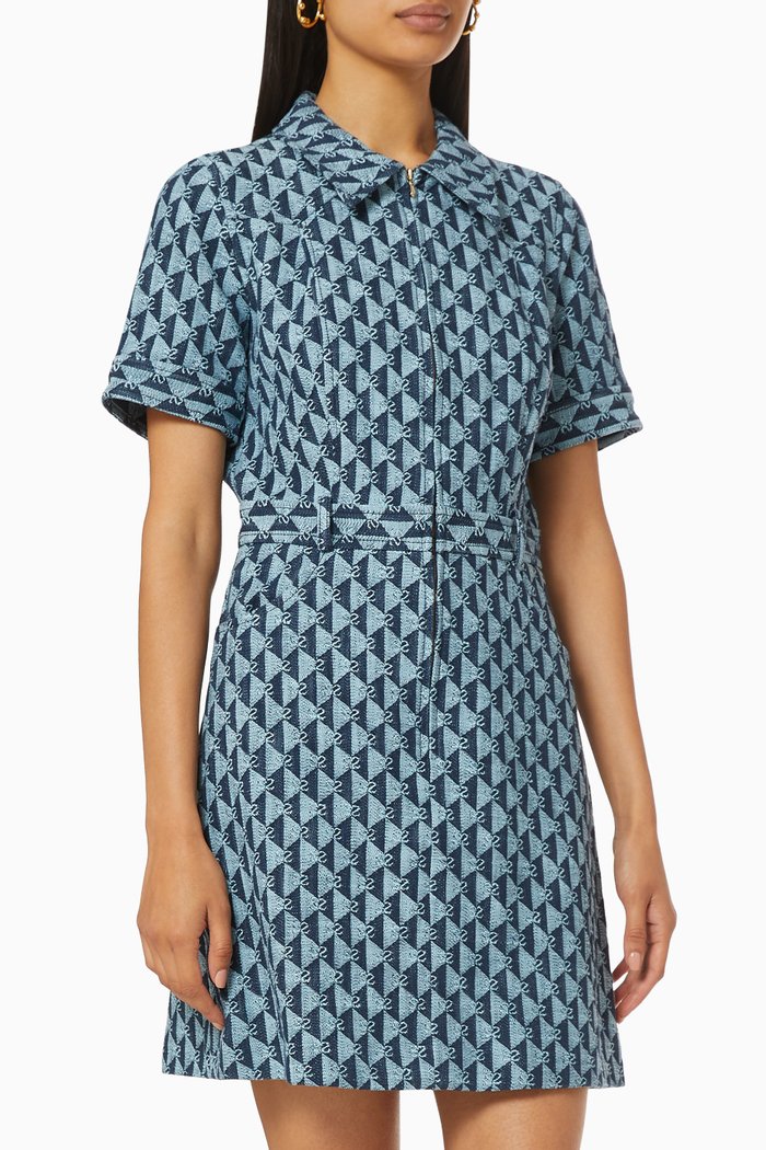 

Shirt Dress in Double S Jacquard Cotton, Blue