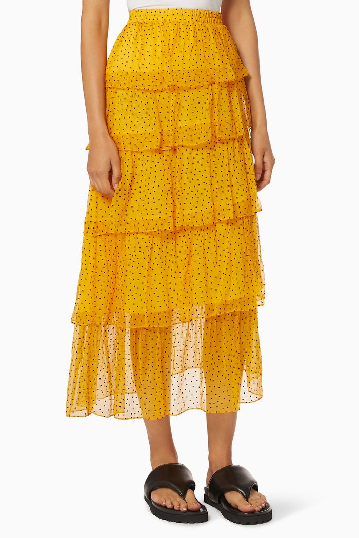 

Polka Dot Midi Skirt in Silk, Orange