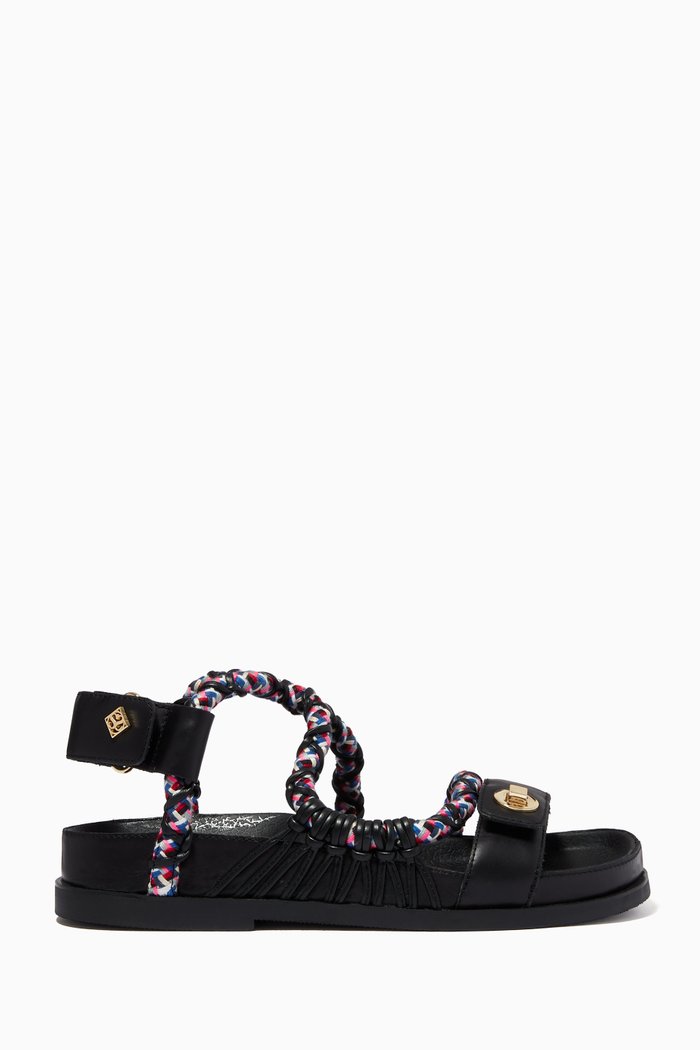 

Flat Sandals in Leather, Black