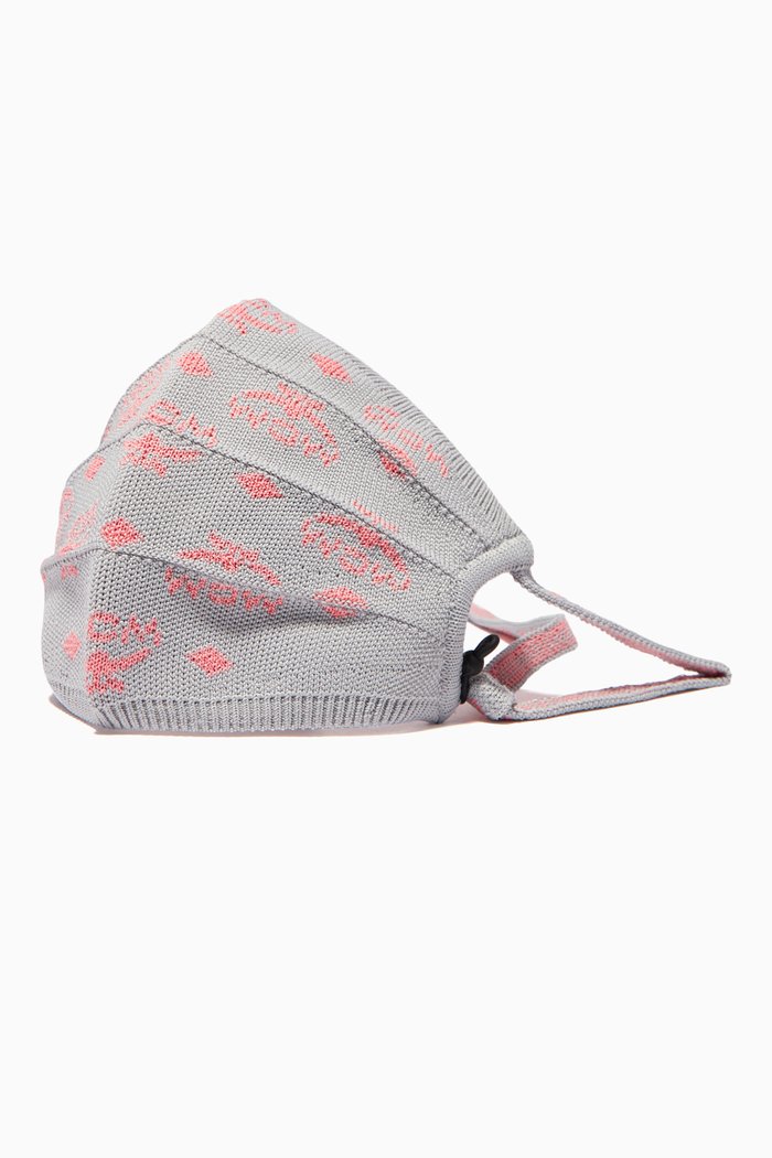 Monogram Face Mask with Chain in Knit, Grey