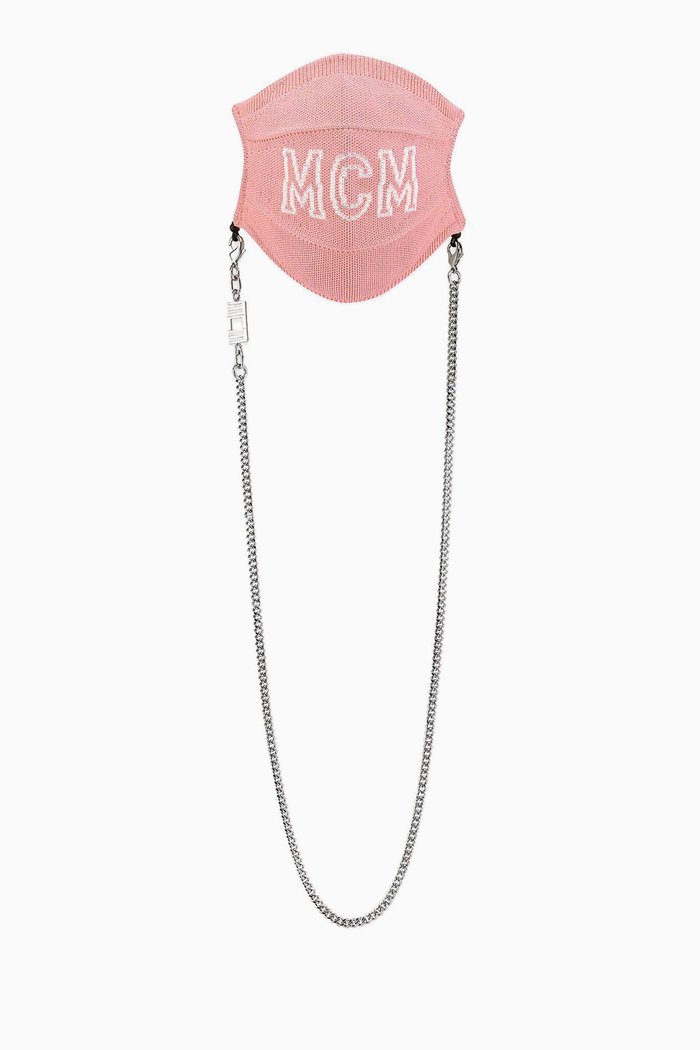 

Logo Face Mask with Chain in Knit, Pink