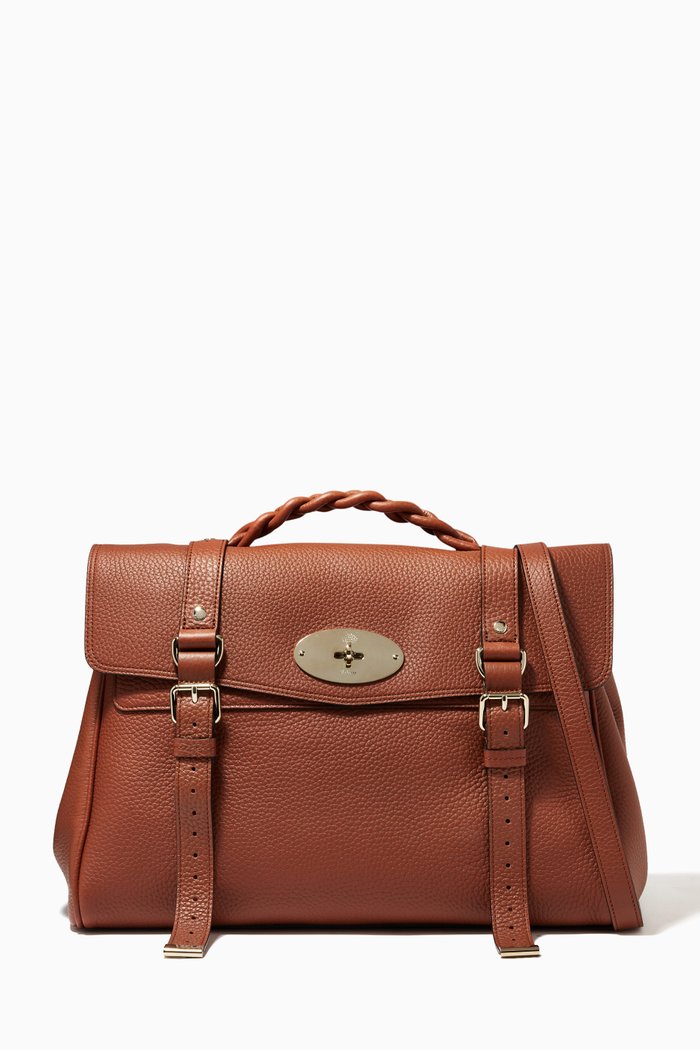 

Oversized Alexa Satchel Bag in Heavy Grain Leather, Brown