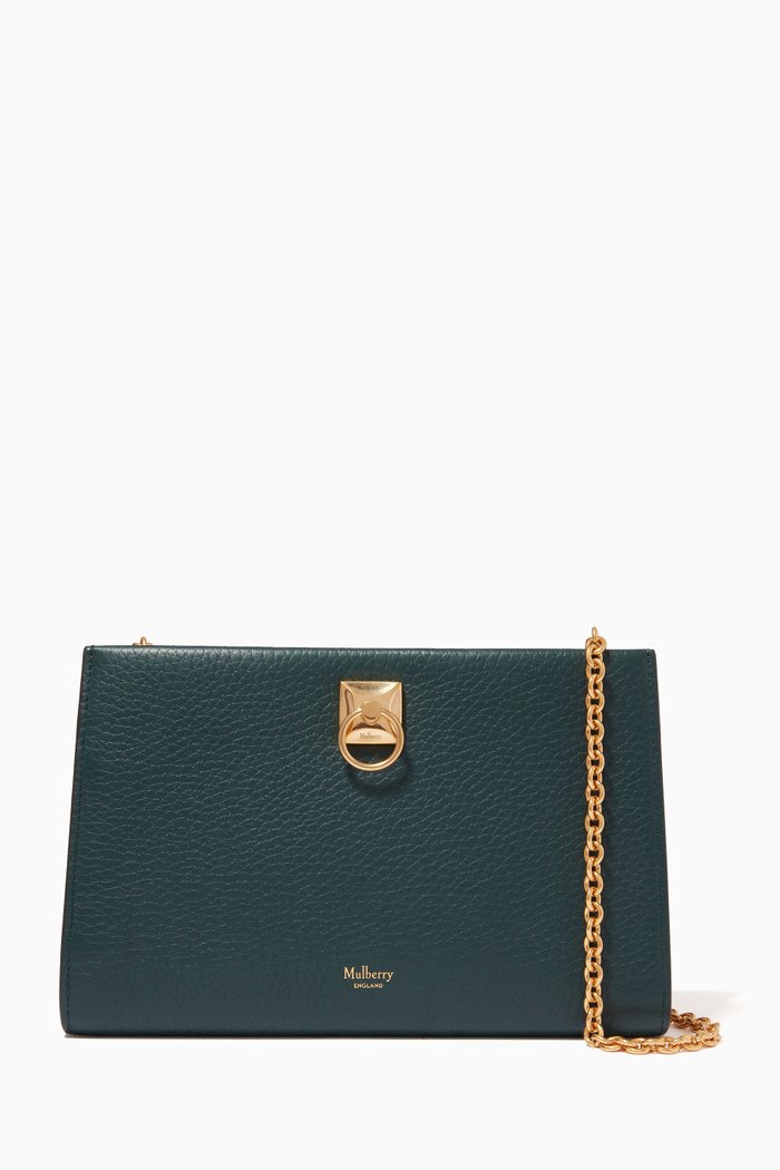 

Iris Chain Wallet in Heavy Grain Leather, Green