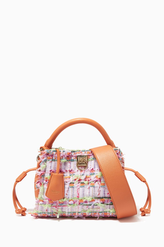 

Mini Iris Tote Bag in Tweed & Silky Calf Leather, Orange
