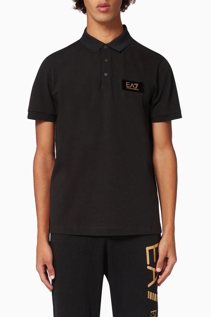 

EA7 Train Label Polo Shirt in Cotton Piqué, Black